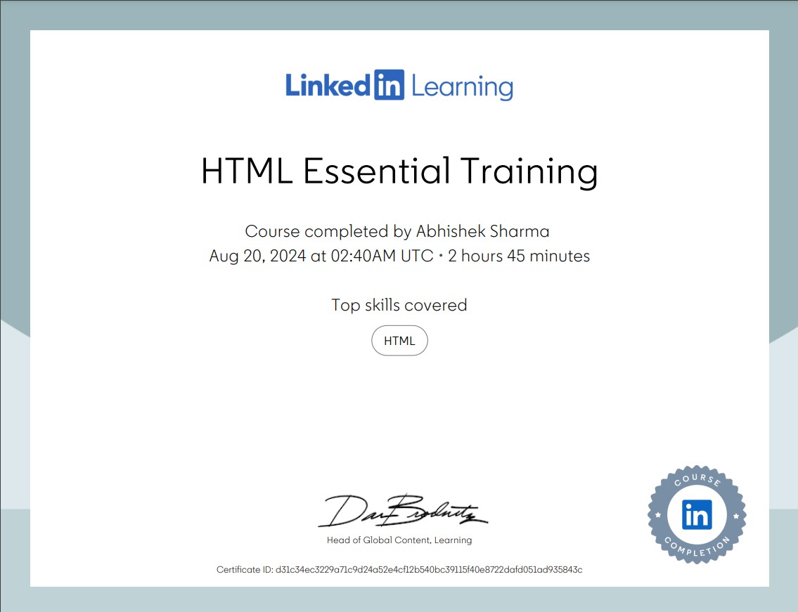 HTML Certificate